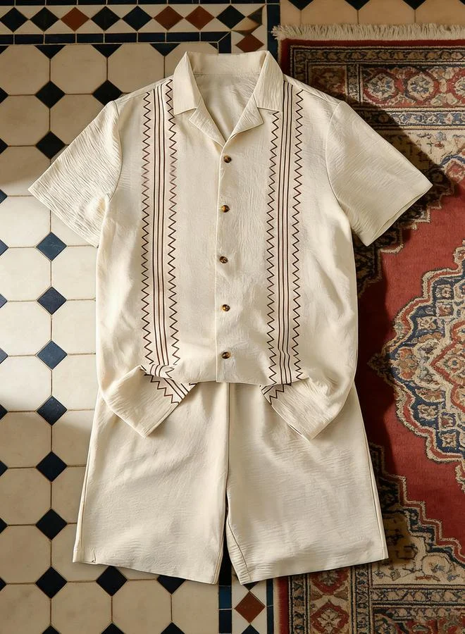 تايك تو طقم قميص مطبوع بجرافيك وأكمام قصيرة وشورت